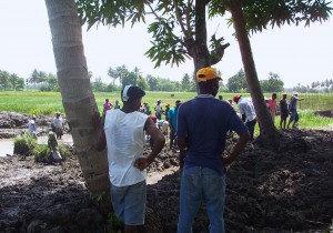 Two engineers hired by a local development agency oversee a road construction project financed by the European Union in Haiti, 2007.